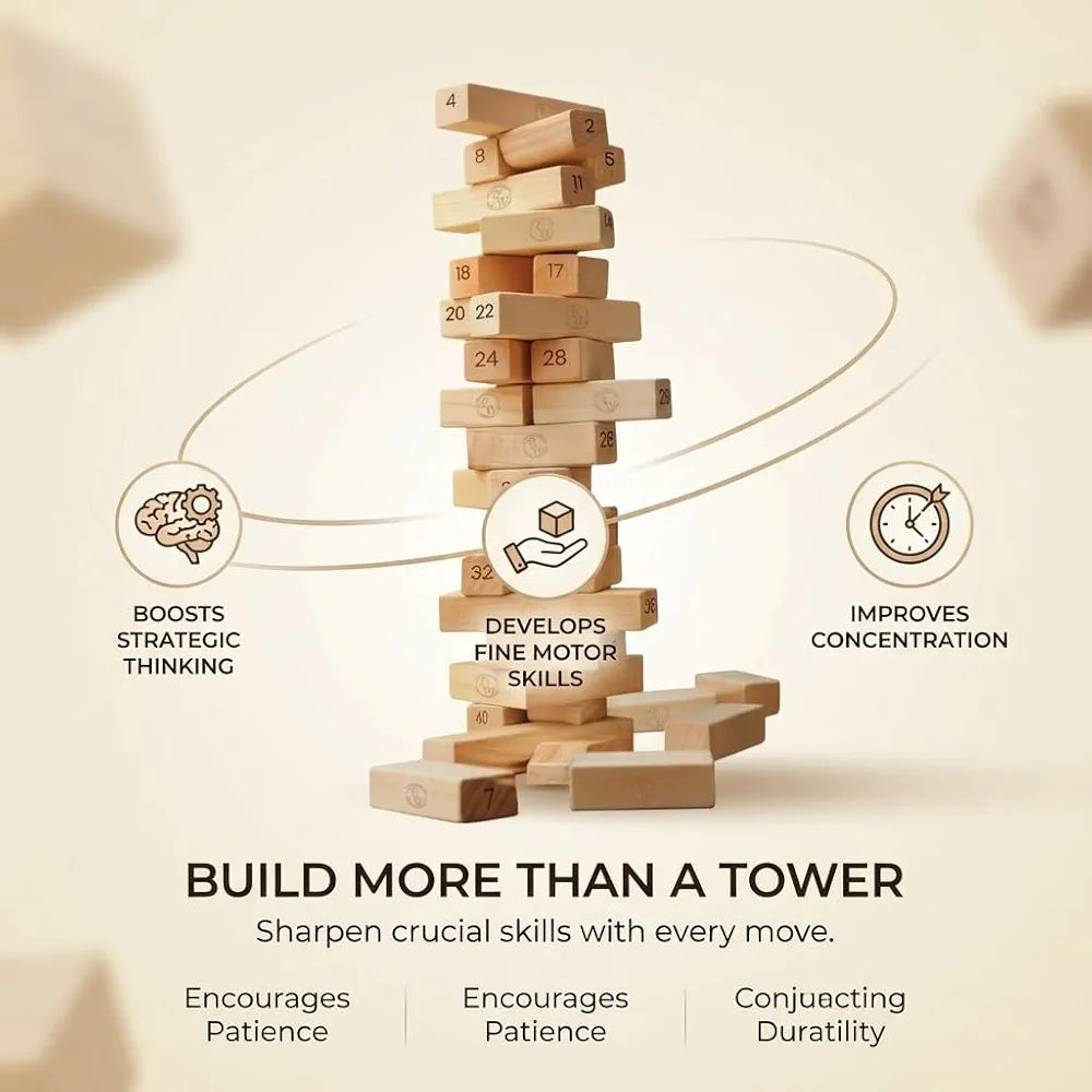 PW Tumbling Tower Premium Stacking Tower Game for Kids, Adult & Family Improves Strategic Thinking Fine Motor Skills