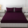 Fresh From Loom Breathable Queen Size Flat Striped Bedsheets Hotel & Home Double Bedsheet Set With 2 Pillow Covers 144 TC Wine