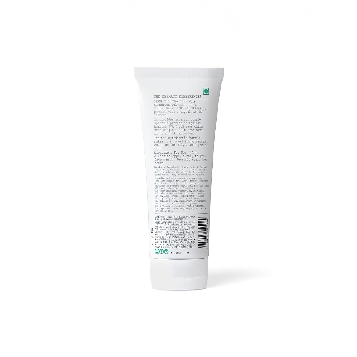 Dermacy Sunvex Invisible Sunscreen Gel | SPF 70 PA++++ | Non - Sticky, Effective Sun Protection | Suitable For All Skin Types | For Women and Men | 50g