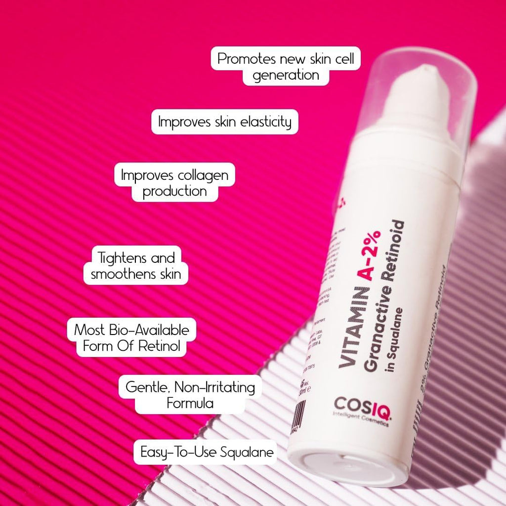 Cos-IQ 2% Vitamin A Granactive Retinoid in Squalane Face Serum | Only 4 Ingredients Vitamin-A Anti Ageing Retinol Night Serum for Wrinkles, Fine Lines & Acne | For Women & Men | 30ml