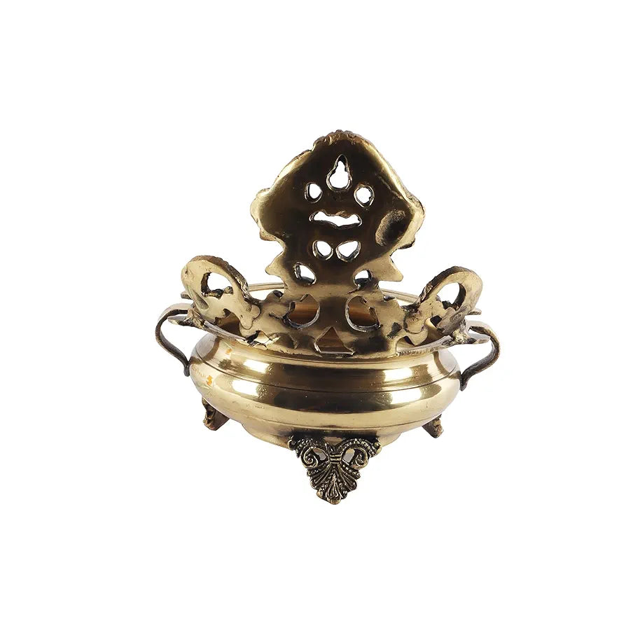 Two Moustaches Ethnic Carved Brass 7 Inches Decor Urli Bowl, Brass Urli for Home Decor, Standard, Pack of 1