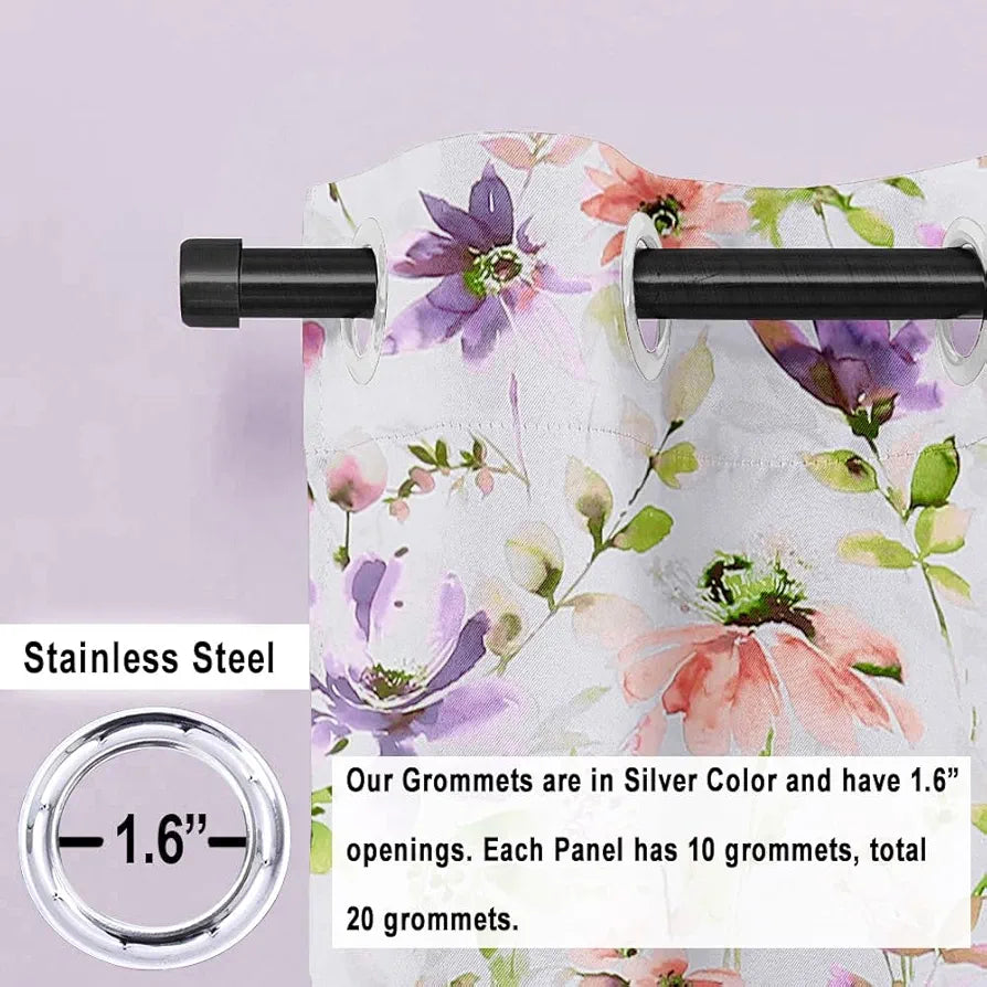Cloth Fusion Blackout Printed Premium Window Curtains 5 Feet Long Set of 2 Purple Lotus