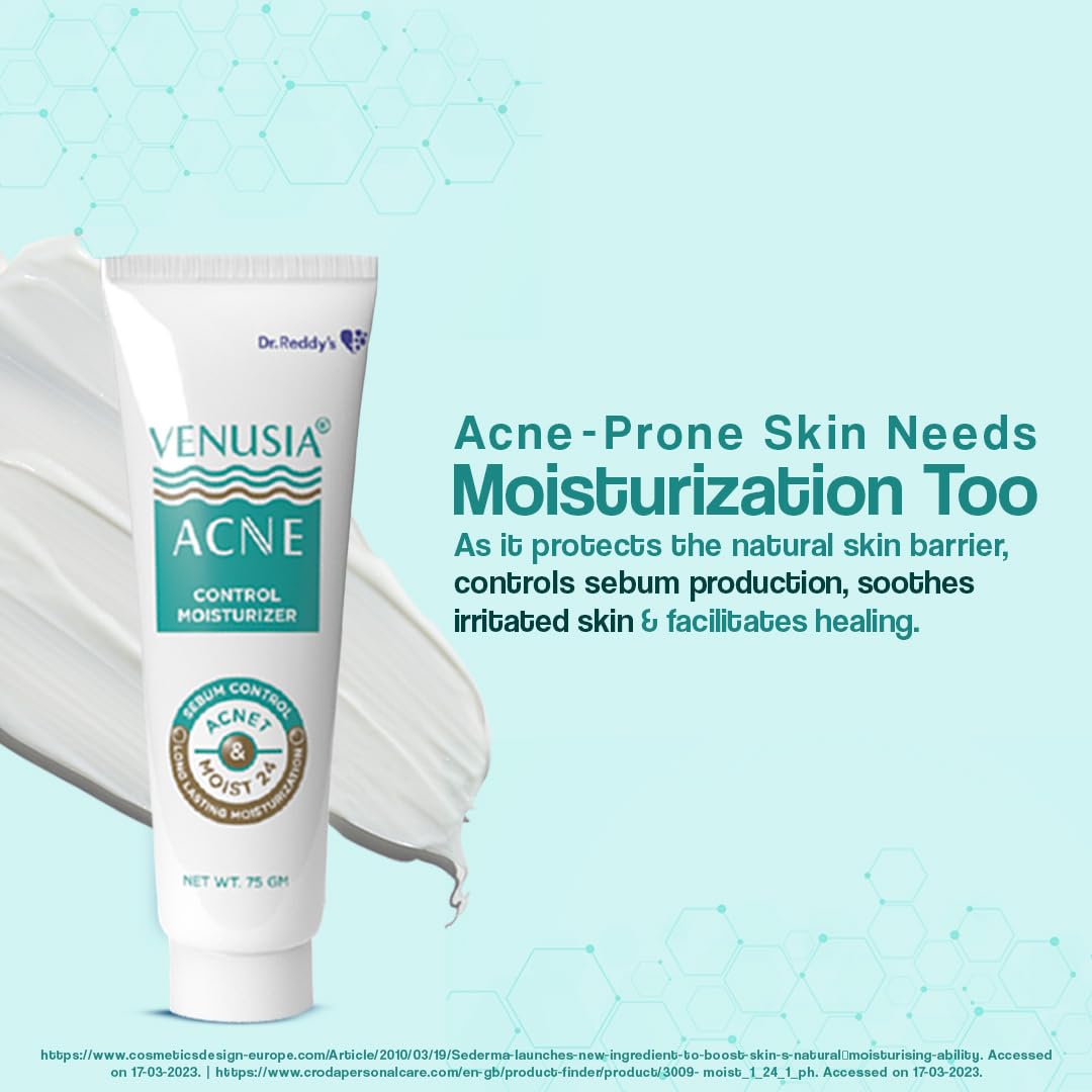 VENUSIA Dr. Reddy's Acne Control Moisturizer I For Oily & Acne Prone Skin I Prevents Acne Breakouts|Oil Free, Non Sticky I 75G