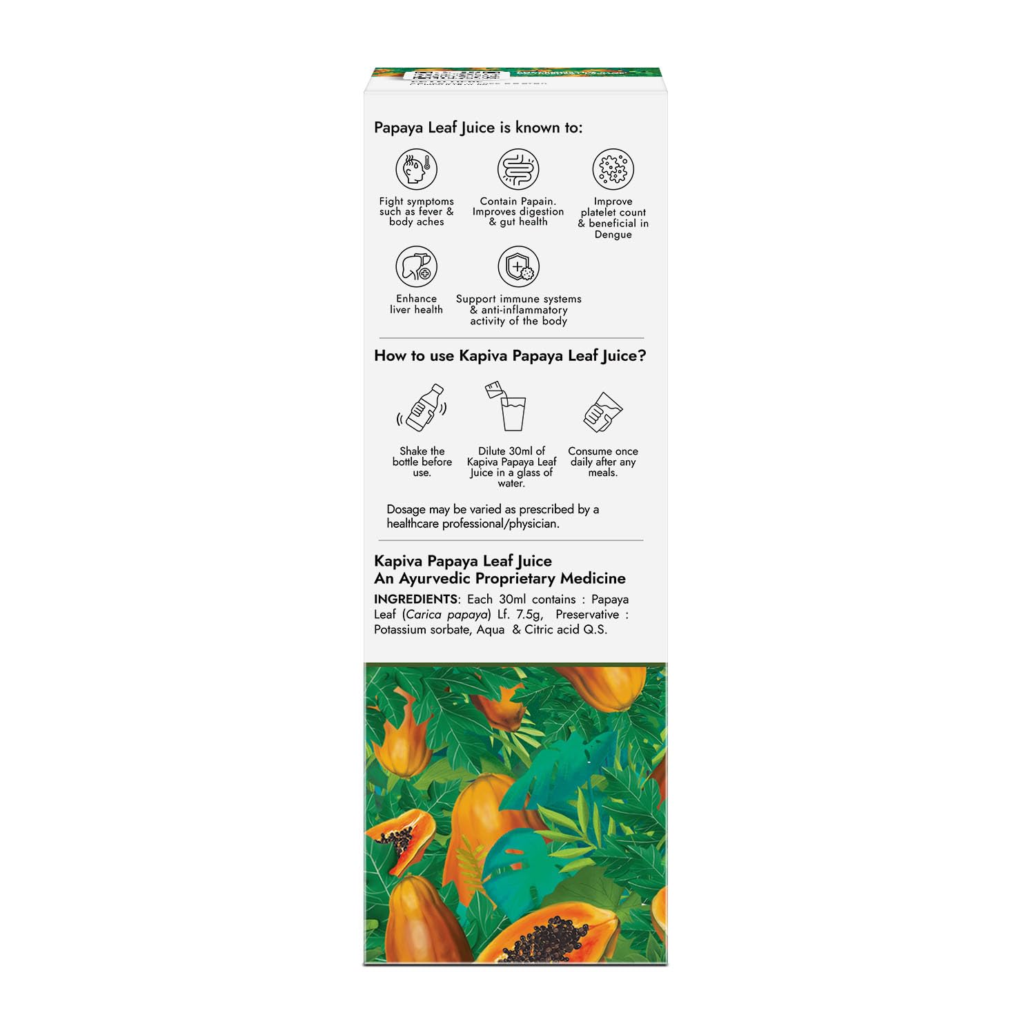 Kapiva Papaya Leaf Juice | No Artificial Colours & Flavours | Healthy Platelet Count | For Better Immunity & Digestion