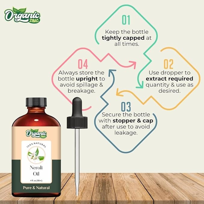 Organic Zing Neroli (Citrus Aurantium) Oil | Essential Oil for Aroma, Diffuser, Skincare & Massage - 118 Ml