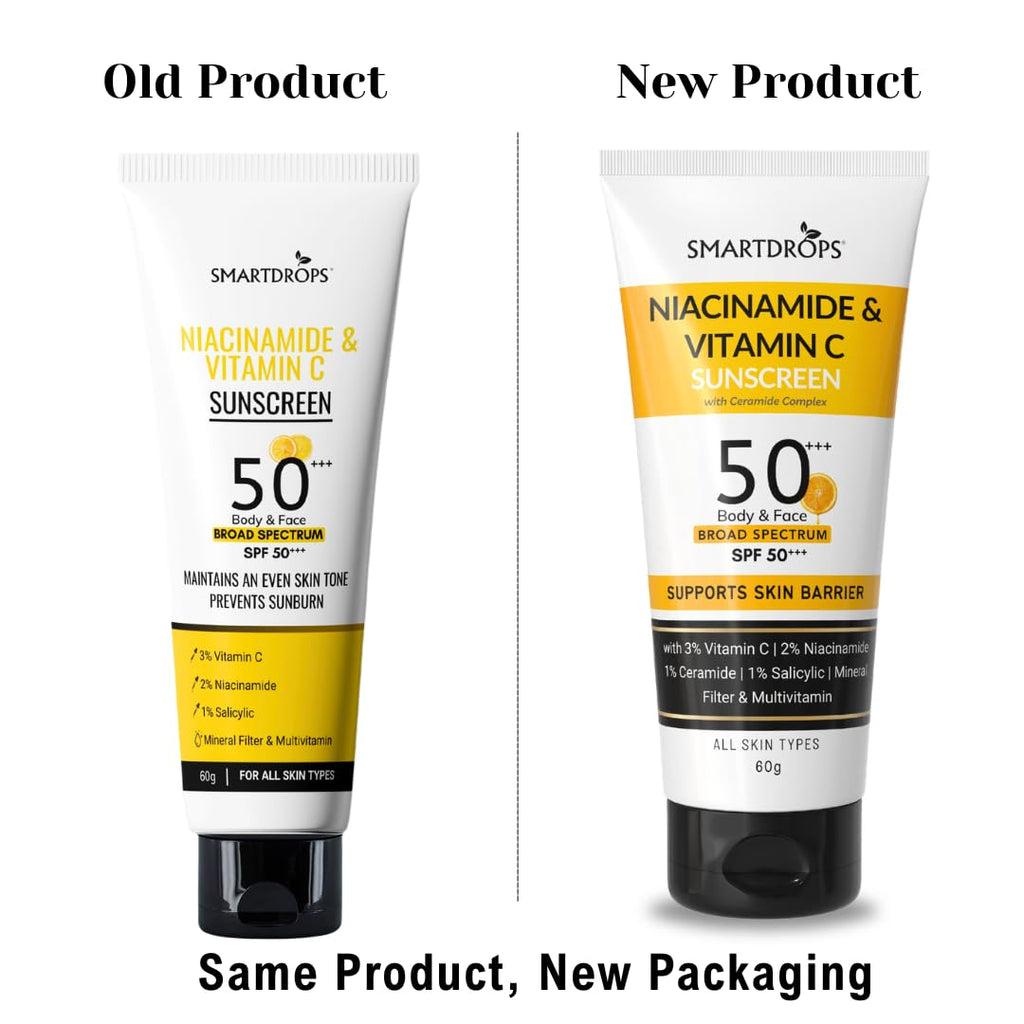 Smartdrops Sunscreen SPF 50+++ PA+++ Broad Spectrum with Niacinamide & Vitamin C, Lightweight Lotion for Daily Use, Face and Body Application, Suitable for Men and Women - 60ml (Pack of 1)