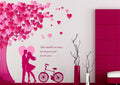 Decals Design Romantic Couple Under The Heart Leaves Tree and Love Quote with Bicycle Wall Sticker