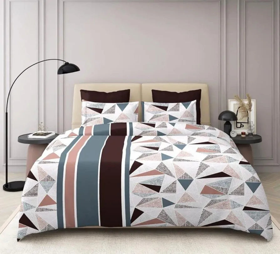 The Home Style 400 TC Supersoft Cotton Feel Glace Cotton Elastic Fitted Printed King Size Double Bed Bedsheet wih 2 Pillow Cover Mosaic Abstract