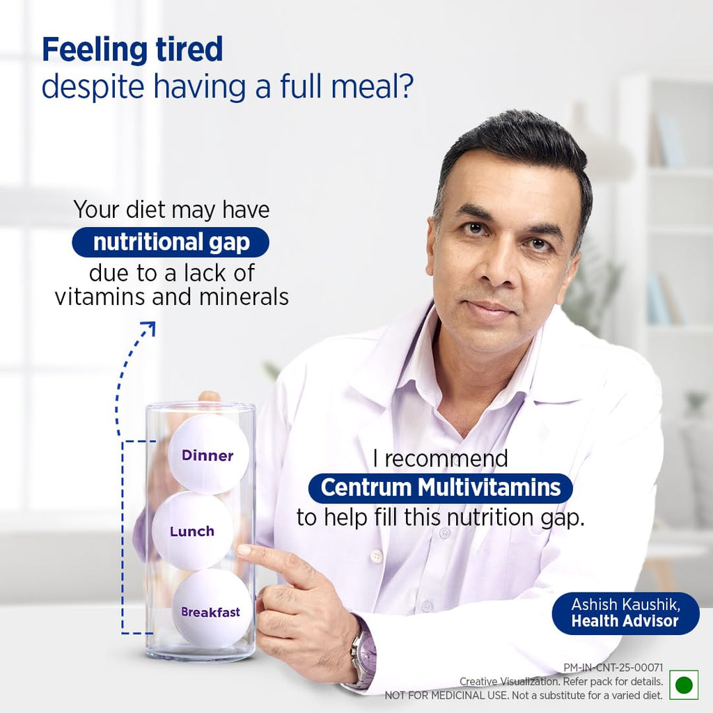 Centrum Men Tablet, World'S No.1 Multivitamin With Grape Seed Extract, Vitamin C & 21 Other Nutrients For Overall Health, Strong Muscles & Immunity (Veg) 30S, 43 Grams