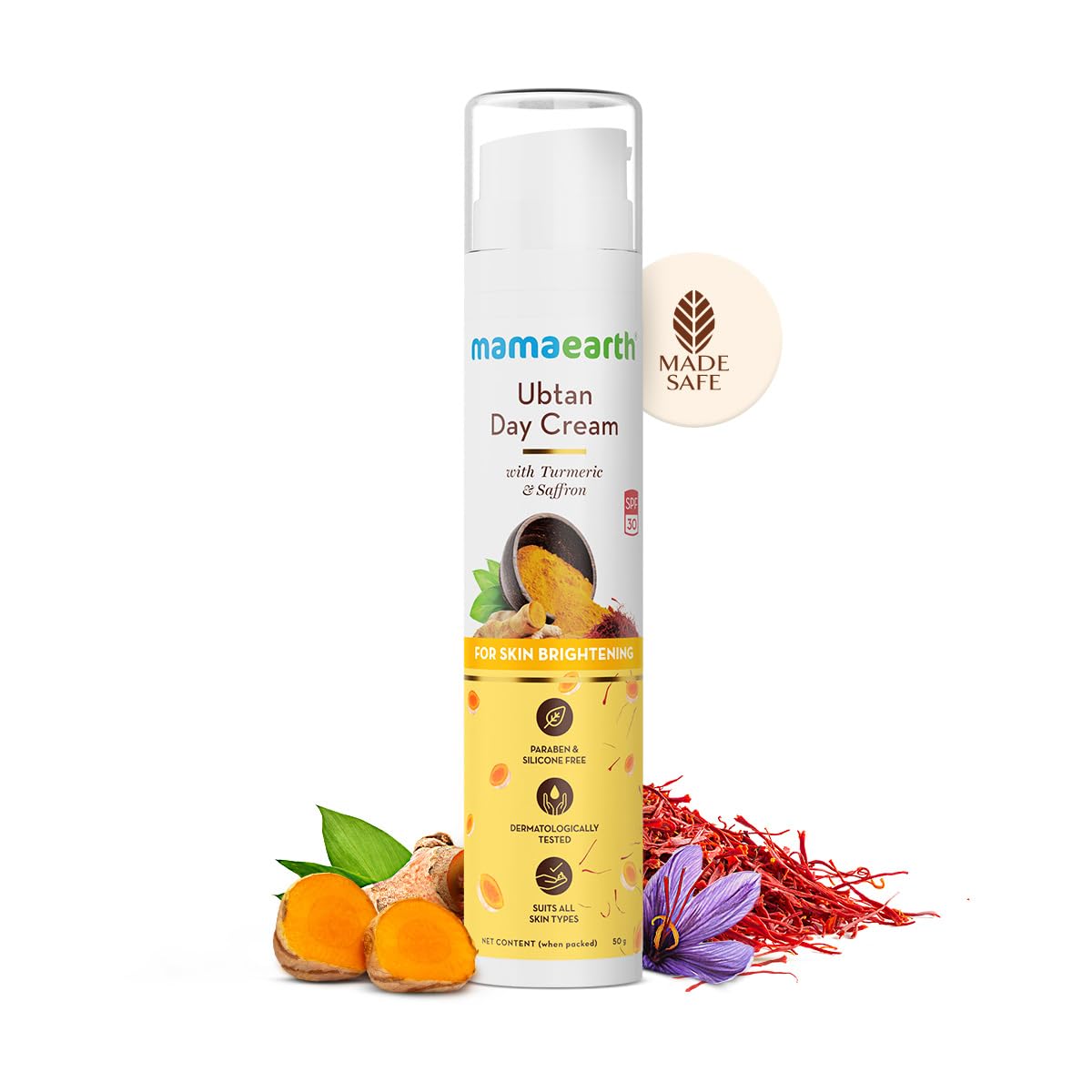 Mamaearth Ubtan Day Cream with SPF 30, with Turmeric & Saffron for Skin Brightening – 50 g