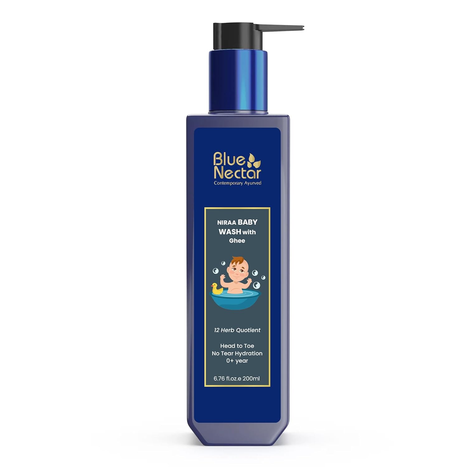 Blue Nectar Baby Wash for Bath with Organic Ghee | Gentle Cleanser Body Wash for Kids | Top to Toe Wash for Baby with Natural Moisturizer (200 ml, 9 Herbs)