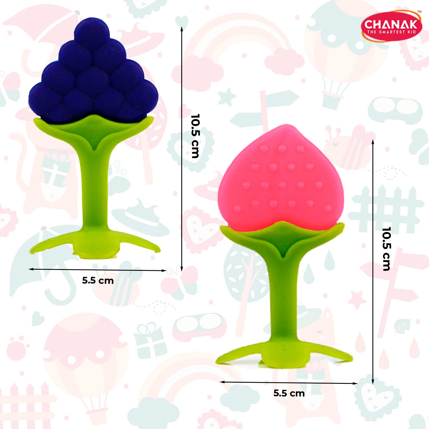 Chanak Baby Silicone Teether Fruit Teether for Toddlers Blue & Pink