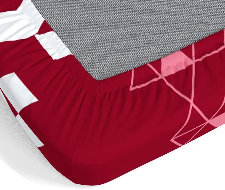 Dreamscape Cotton King Fitted Bedsheet with 2 Pillow Covers Maroon Scatter