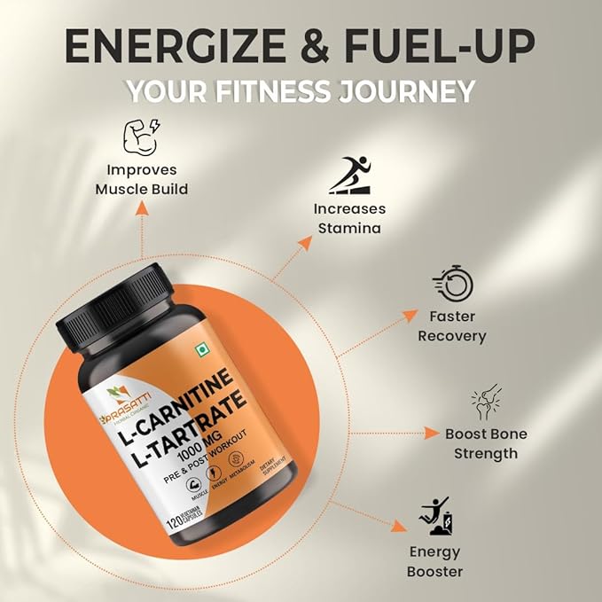 Prasatti Herbal Organic Plant Based L-Carnitine L-Tartrate Capsules - 60 Veg Caps