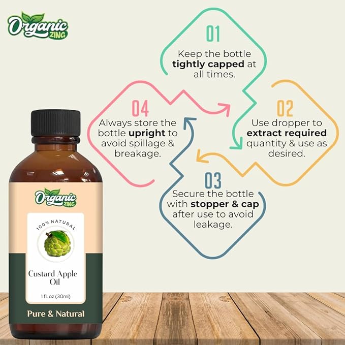 Organic Zing Custard Apple (Annona Reticulata) Oil | Carrier Oil for Skincare, Hair Care & Massage- 30 Ml