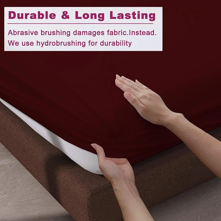 Trance Home Linen 100% Cotton 78x60 inch Queen Elastic Fitted Bedsheet 400TC Premium Queen Double Bed Size with 2 Pillow Covers Colour Maroon
