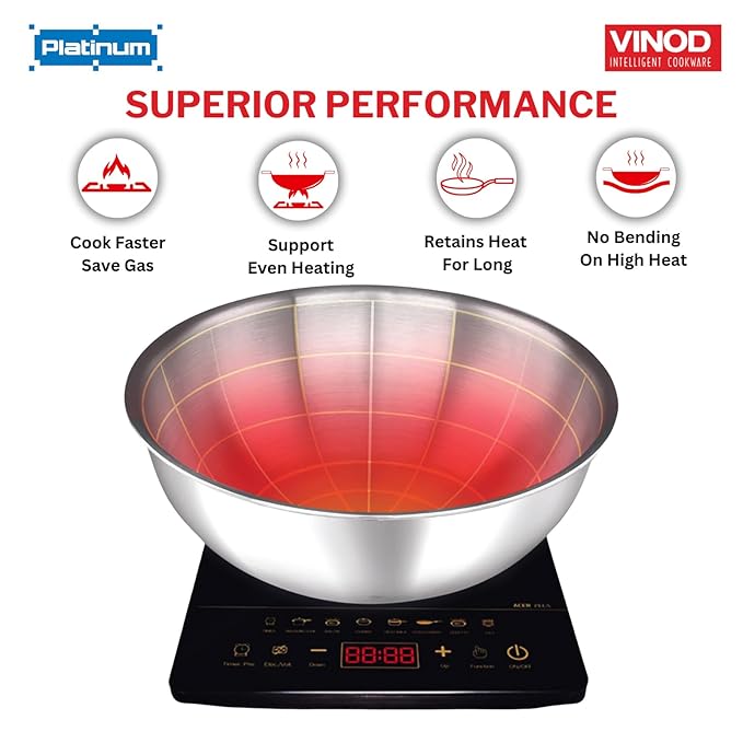 Vinod Platinum Triply Stainless Steel Extra Deep Tasla -1.2 Litre, 18 cm | 2.5 mm Thick | Steel Kadai