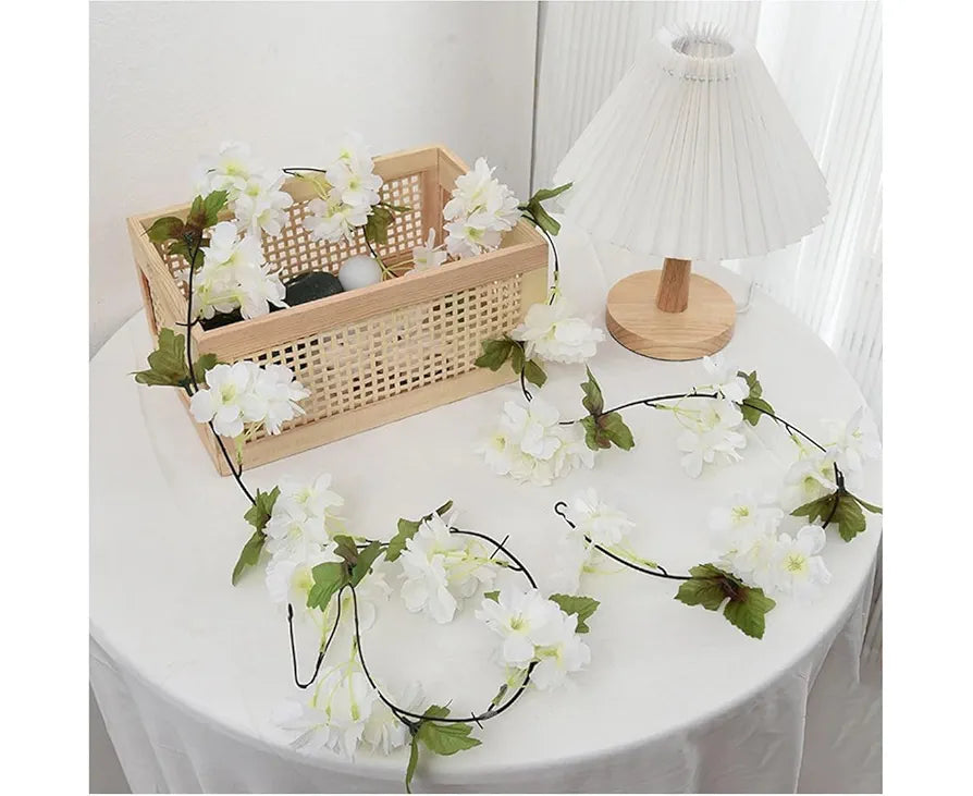 Artificial Cherry Blossom Rattan Flowers Vine White
