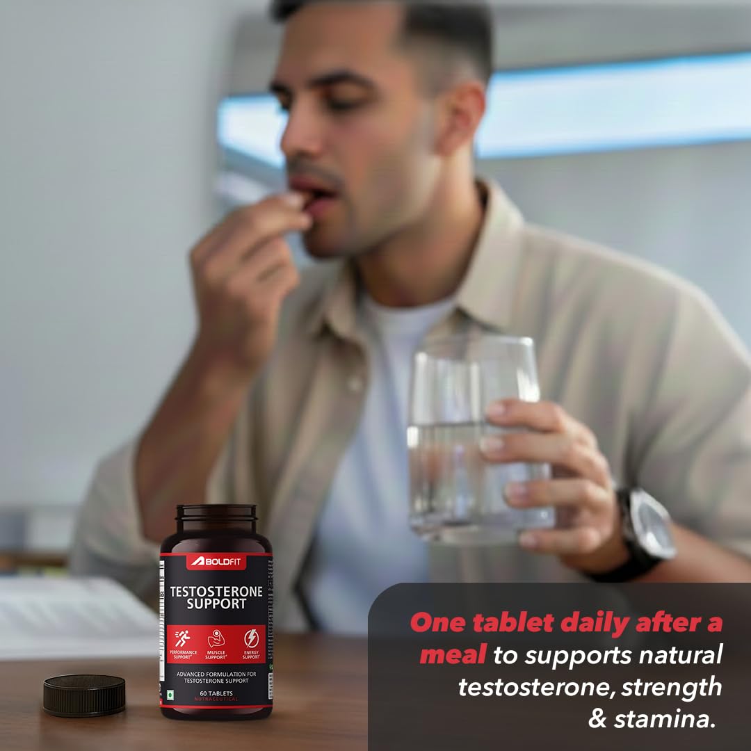 Boldfit Testosterone Booster Supplement for Men with Ashwagandha, Ginseng, Kaunch Beej & Tribulus Terrestris Testo booster for Energy, Strength, Muscle Growth, Stamina & Performance Pre & Post Workout Supplement- 60 Testo Tablet