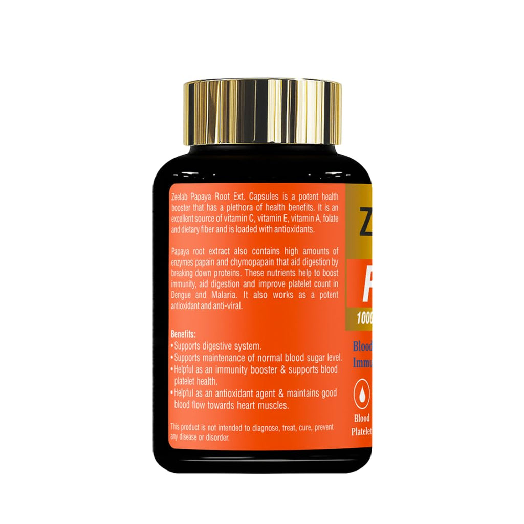 Zeelab Papaya Capsules | Natural Carica Papaya Root Extract Supplement | Supports Platelet Count, Immunity, Digestion & Heart Health â€“ 60 Veg Capsules