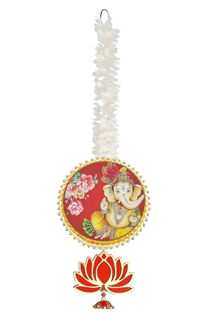 Handmade Artificial Ganesh Ji Decorative Hanging with Lotus & Garland Set of 2