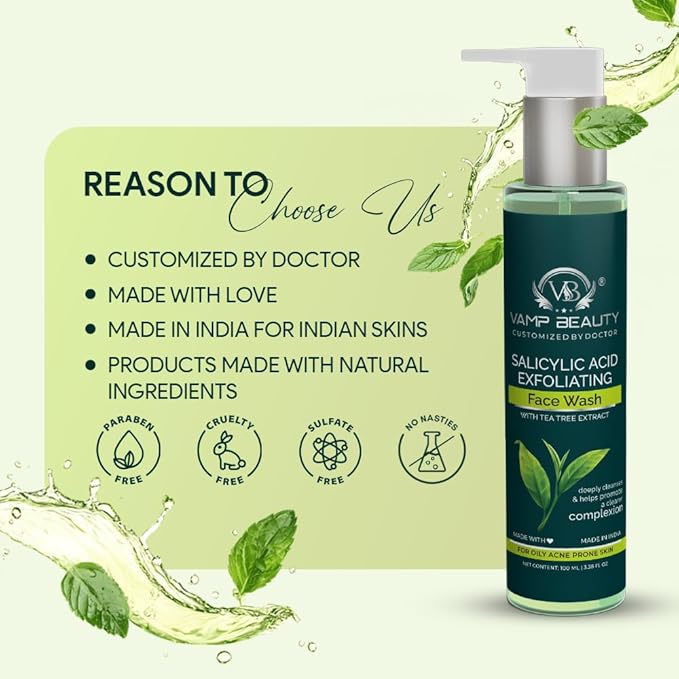 Vamp Beauty 0.50% Salicylic Acid Exfoliating Face Wash With Goodness of Tea Tree Extract - 100 Ml