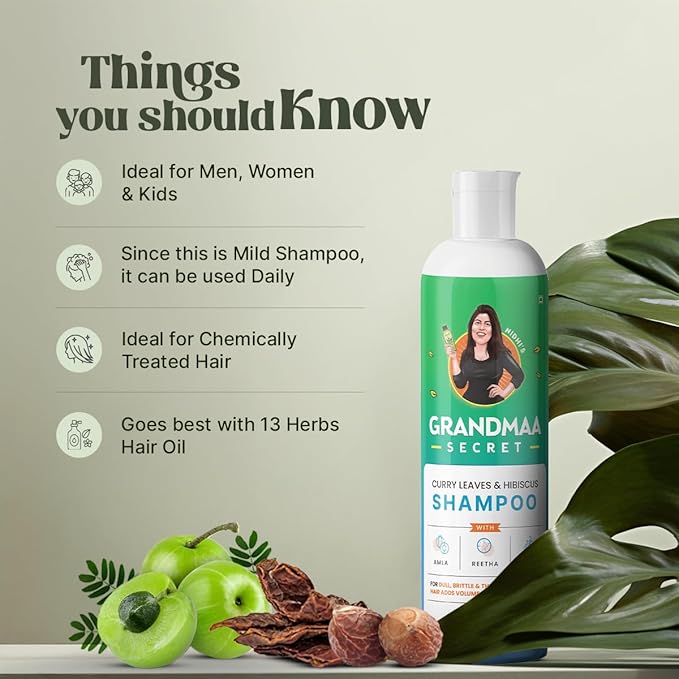 Nidhi’s Grandmaa Secret Herbal Shampoo for Hair Fall | Natural Shampoo for Dandruff With Curry Leaves & Hibiscus - 200 Ml
