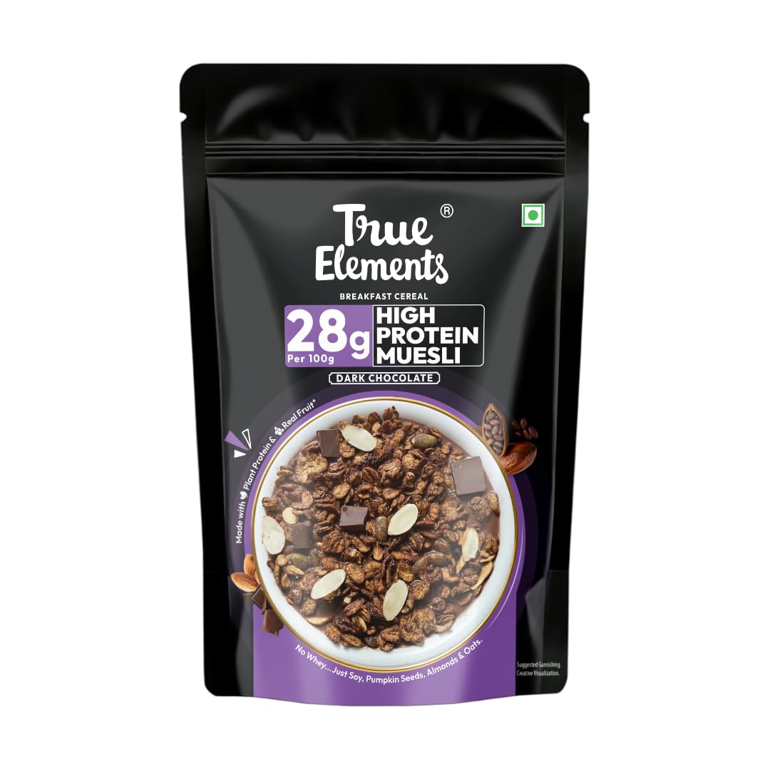 True Elements High Protein Muesli 400g | 28g Protein | Dark Chocolate | Healthy Breakfast Cereal | Rich in Nuts, Seeds & Wholegrains | No Added Preservatives