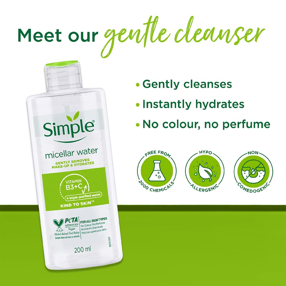 Simple Kind To Skin Micellar Cleansing Water 200 ml | Gently Removes Make-Up & Hydrates | For All Skin Types