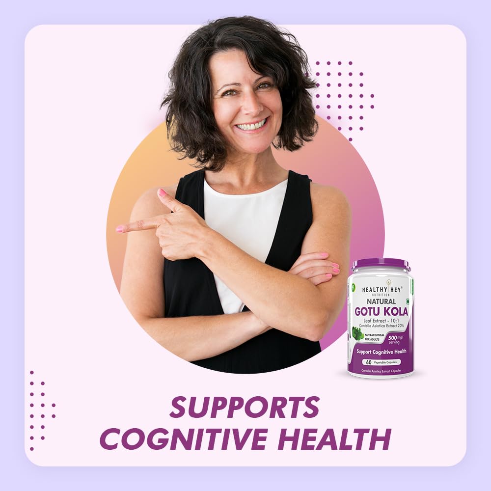 HealthyHey Nutrition Gotu Kola Extract Supplement, Adaptogen for Brain & Nervous System Support, Calming, Mental Clarity - 60 Capsules, Non GMO, Gluten Free, Vegan