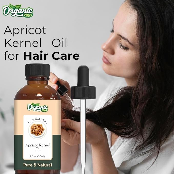 Organic Zing Apricot Kernel (Prunus Armeniaca) Oil | Carrier Oil for Skincare, Hair Care & Massage - 30 Ml