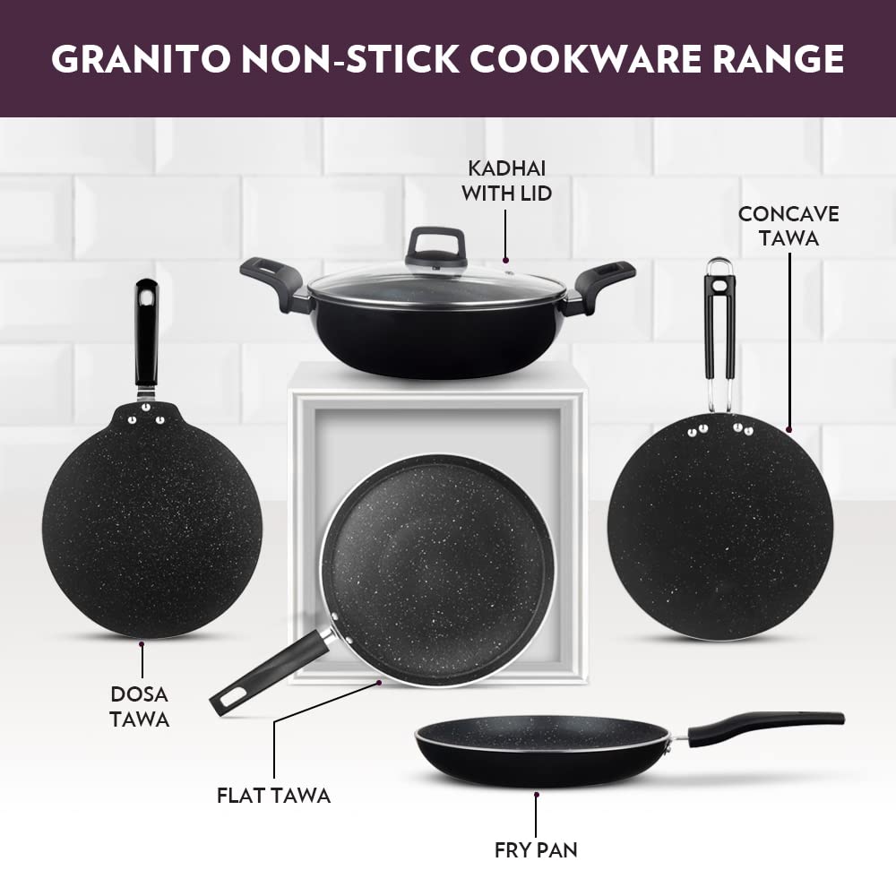 Borosil Granito Non-stick Kadhai With Glass Lid | Induction Friendly | Granite Finish | Pfoa-free | 20 Cm Diameter