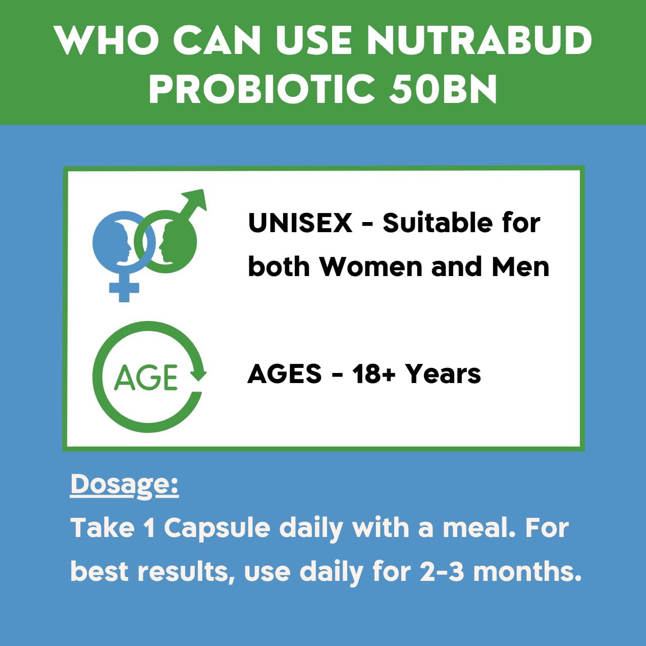 Nutrabud Probiotic Supplement 50 Billion CFU - 60 Veg Capsules - Probiotic for Gut Health Supplements - Supports Digestion & Immunity (60 Count (Pack of 1), Unflavoured)
