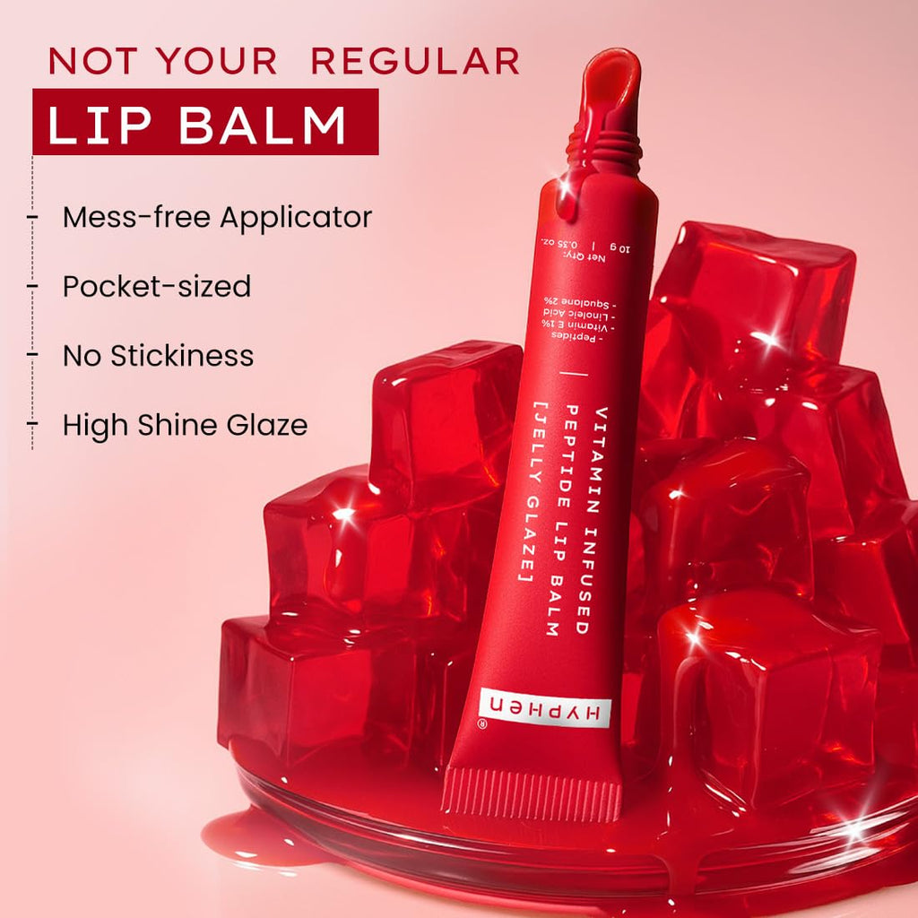 Hyphen Tinted Lip Balm | Brightens & Reduces Dark Lips & Pigmentation | 1% Vitamin E, Peptide & 2% Squalane | Winter Lip Care| 24H Moisturization for Dry & Chapped Lips | Jelly Glaze (Red Shade)- 10g