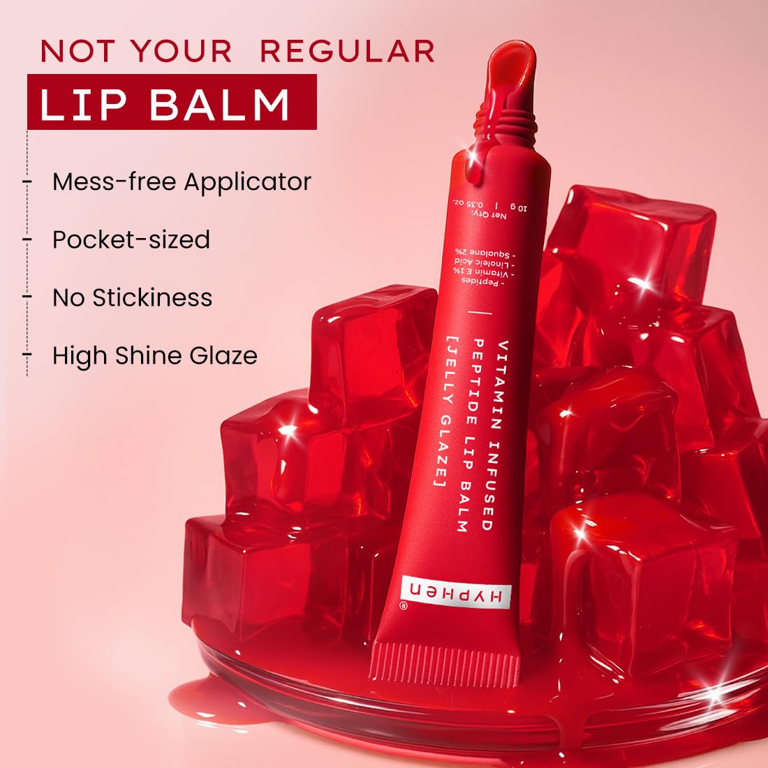 Hyphen Tinted Lip Balm | Brightens & Reduces Dark Lips & Pigmentation | 1% Vitamin E, Peptide & 2% Squalane | Winter Lip Care| 24H Moisturization for Dry & Chapped Lips | Jelly Glaze (Red Shade)- 10g