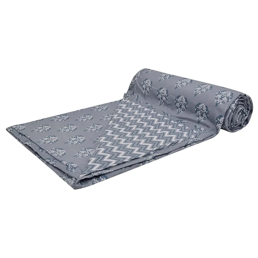 Trance Home Linen 150 GSM Pure Cotton Reversible Dohar Single Bed Size Ac Blanket Comforter Soft Light-Weight Bed Blanket 56 X 88 Inch Colour Aurora Grey