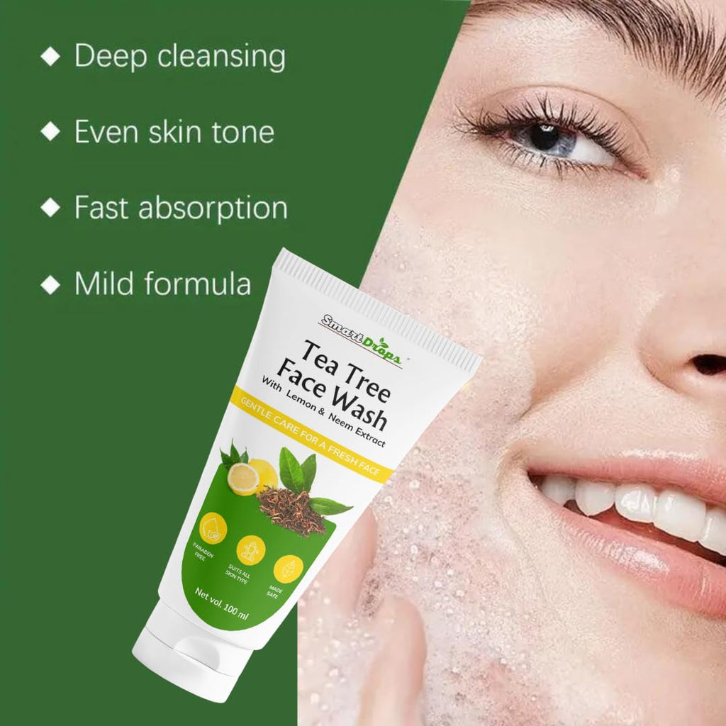 Smartdrops Tea Tree Face Wash | Tea Tree Skin Clearing Face Wash | TeaTree Facee Washh with Lemon and Neem Extract | For All Skin Types | (Pack 1)