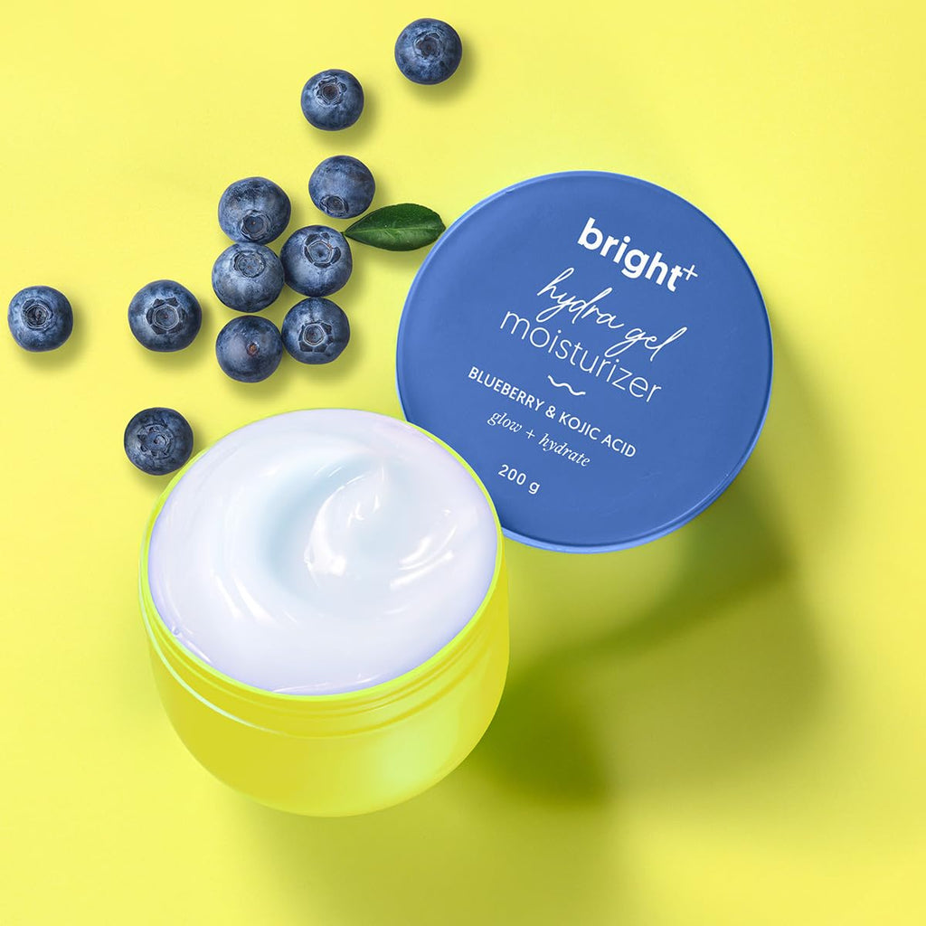 Aqualogica Bright+ Hydra Gel Moisturizer with Blueberry & Kojic Acid - 200 g | 24-Hour Intense Hydration | Water-Like Gel Texture | Makes Skin Bright & Spotless | For All Skin Types
