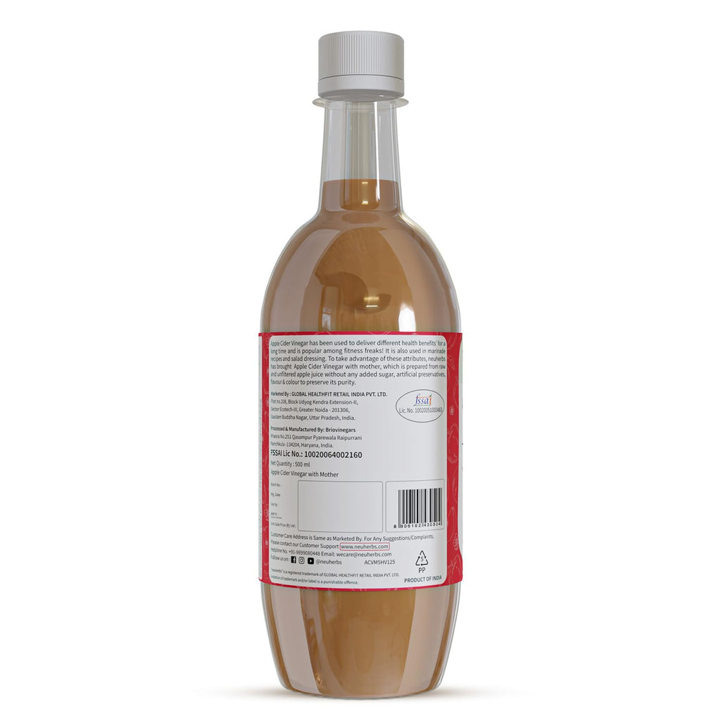 Neuherbs Apple Cider Vinegar With Mother | Raw, Unfiltered, Unpasteurized | For Weight Loss And Boost Immunity | No Added Colours Or Preservatives - 500 ml