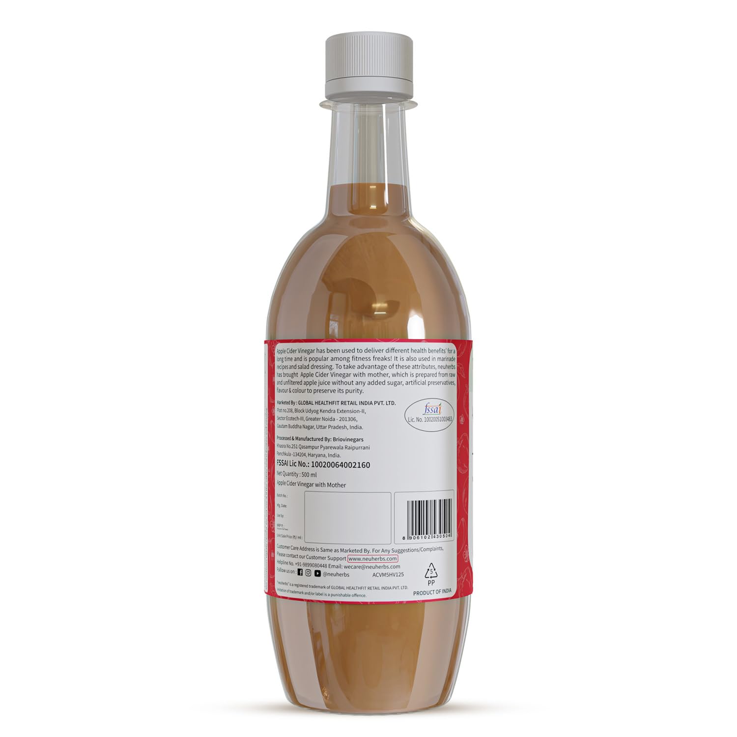 Neuherbs Apple Cider Vinegar With Mother | Raw, Unfiltered, Unpasteurized | For Weight Loss And Boost Immunity | No Added Colours Or Preservatives - 500 ml