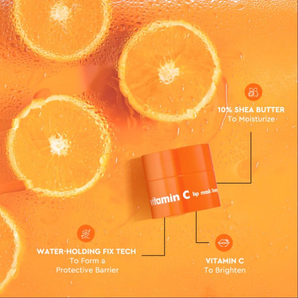 The Face Shop Vitamin C Lip Sleeping Mask (5g) - Smooths & Softens Dry Lips - Hydrating Lip Balm - Overnight Lip Care - Korean Skin Care