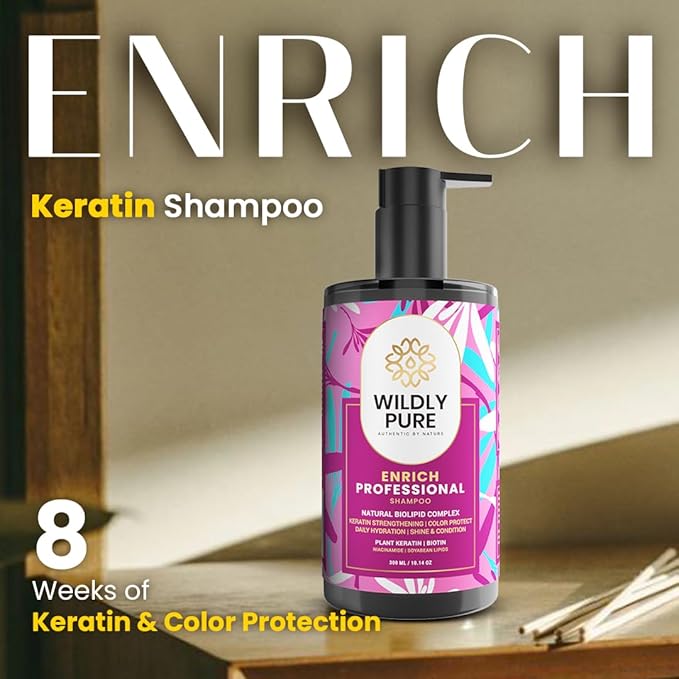 Wildly Pure Professional Keratin Colour Protect Shampoo for 72 Hours Smoothening & Strength Men & Women| 300 Ml | Enrich