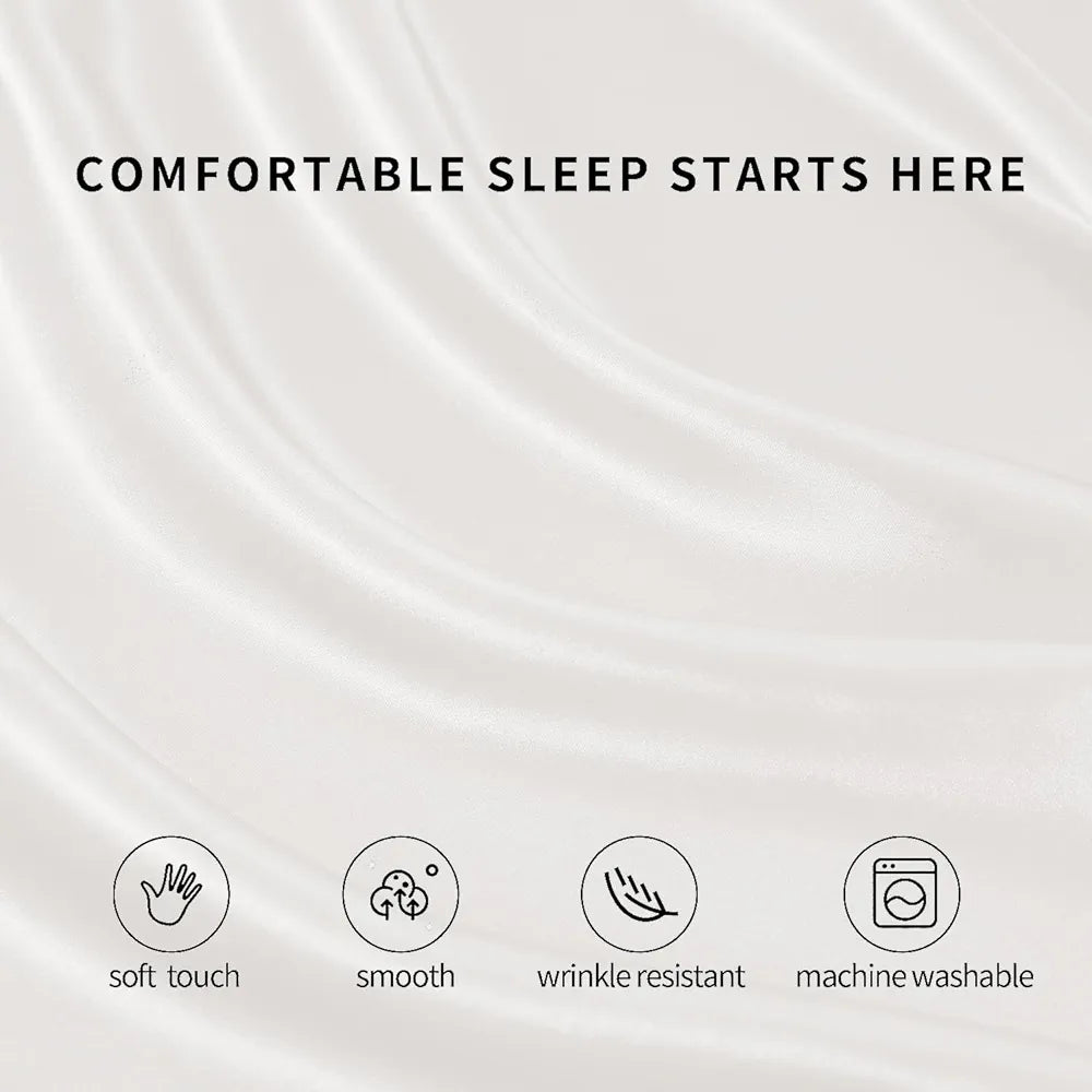 Cloth Fusion Satin Elastic Fitted Bedsheets Double Bed Luxury Queen Size with 2 Pillow Covers White