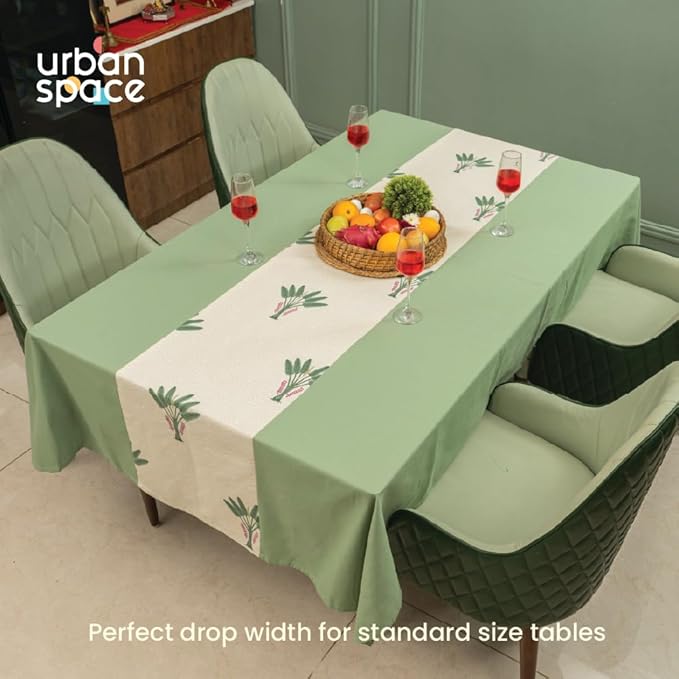 Urban Space Cotton Dining Table Cover for 6 Seater Table Cloth Colour Palm Lagoon Green