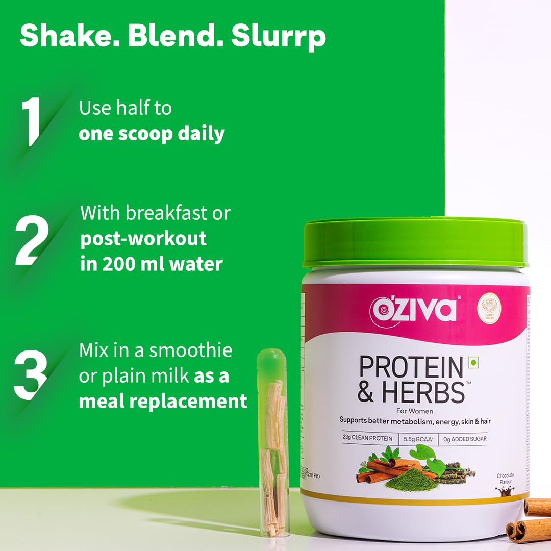 OZiva Protein & Herbs for Women (Vanilla Almond) I Manage Weight, Energy & Metabolism | Clean Protein, Shatavari, Green Tea I No Added Sugar, 1lbs (453gm)