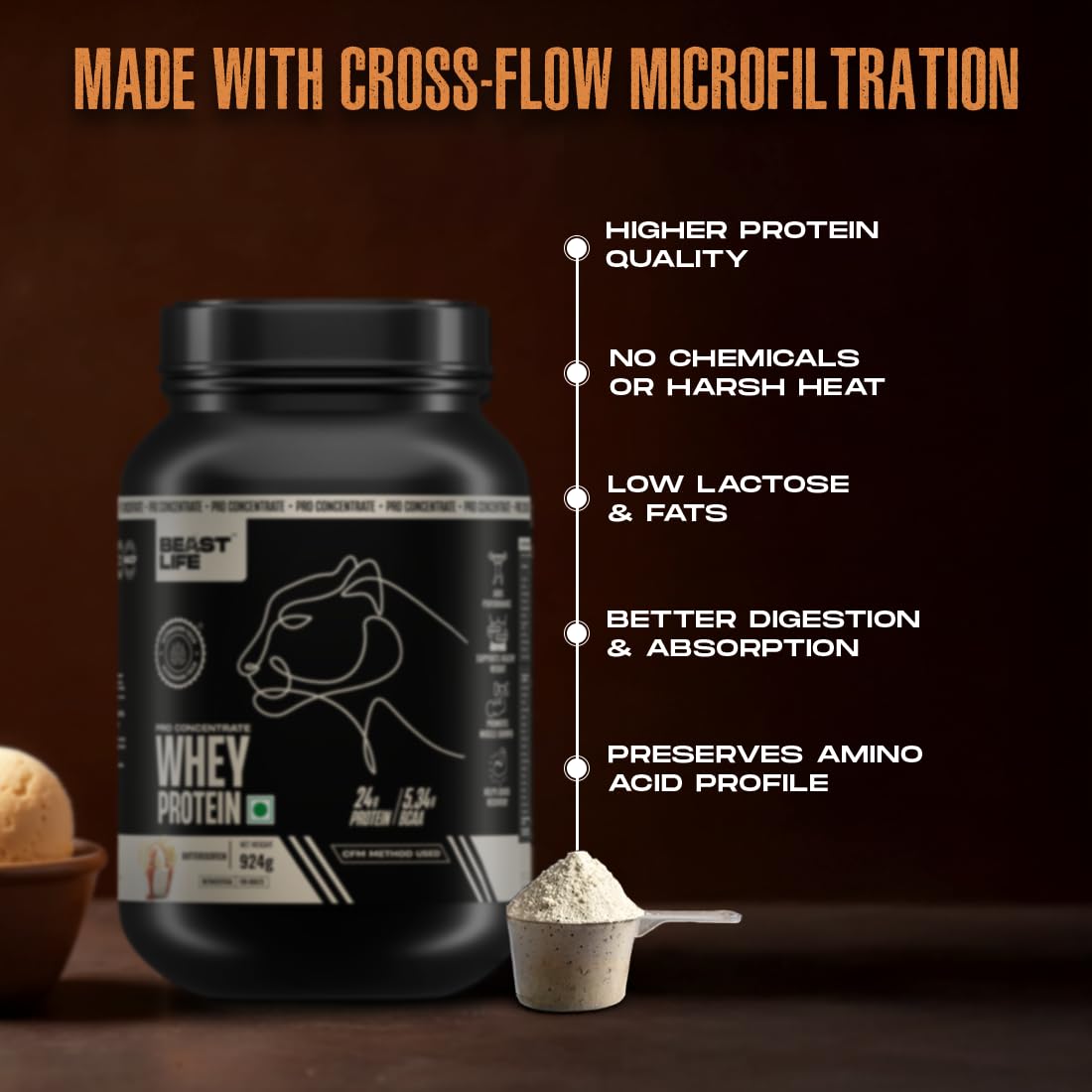 BeastLife Pro 100% Whey Protein Powder| 2 Lbs | Butterscotch Flavor | Muscle Growth & Recovery|Fast Absorbing, No Bloating |Ultrasorb Tech For Fast Digestion|NABL Lab Certified | 24g Protein, 5.3g BCAA