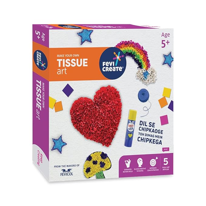 Fevicreate Tissue Art Kit 5 Exciting Templates Easy to Do for Kids 5+ Yrs Art & Craft