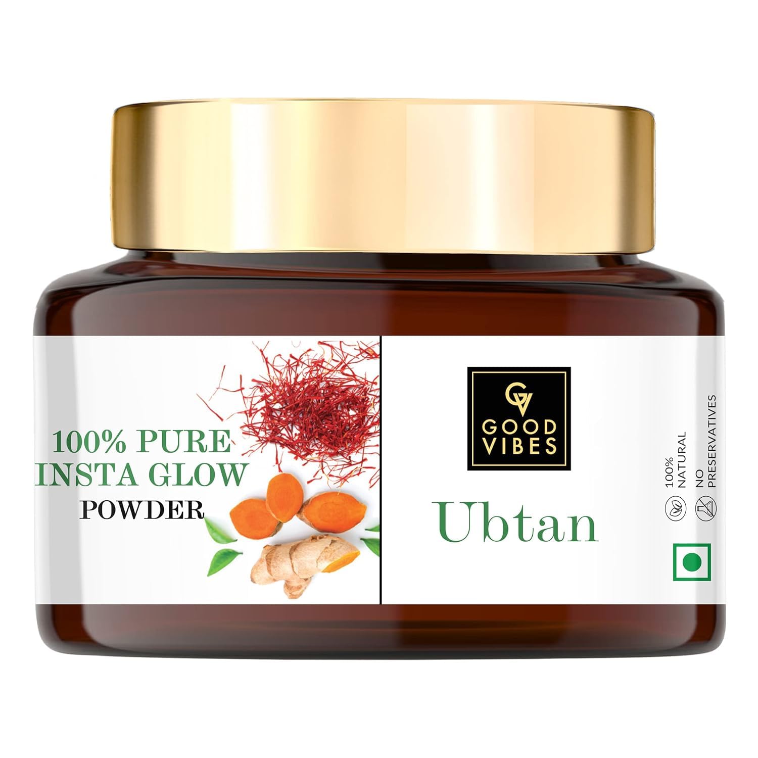 Good Vibes Ubtan 100% Pure Insta Glow Powder, 150 g | Detoxifying Cleansing Brightening Face Pack Powder For All Skin Types | With Turmeric, Saffron, Gram Flour | No Parabens, Sulphates & Mineral Oil