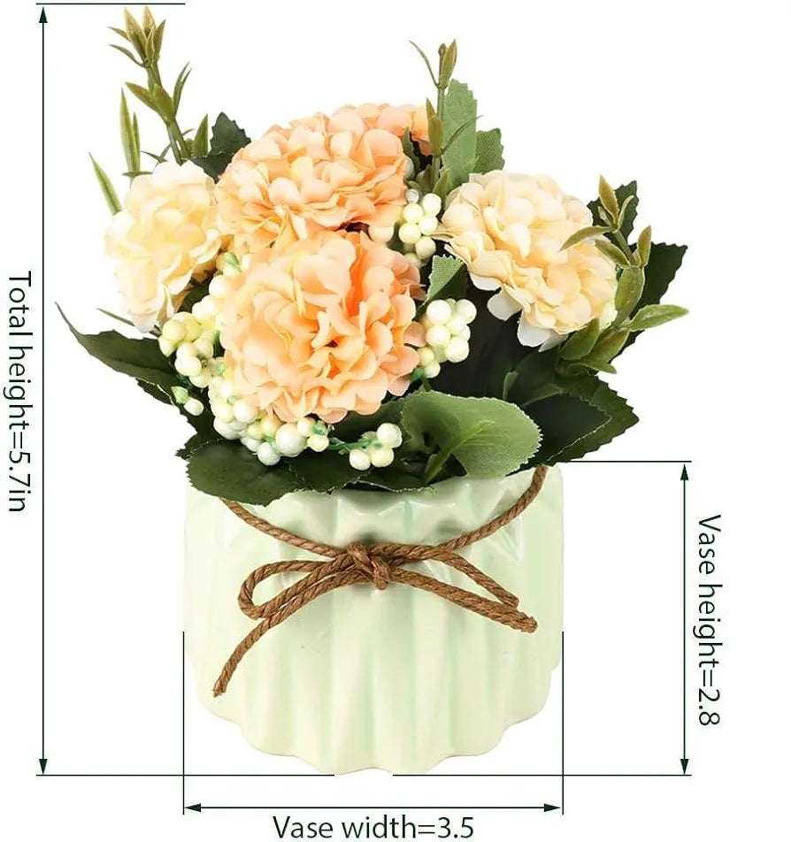 Artificial Flower with Ceramic Vase Hydrangea Bouquet Fake Flower Arrangements