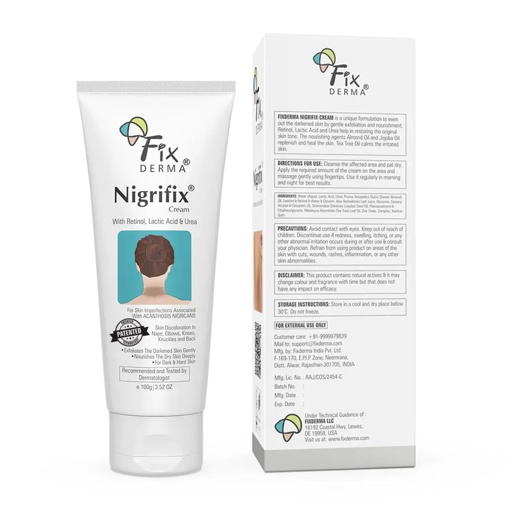 Fixderma Nigrifix Cream for Acanthosis Nigricans with Lactic Acid For Body Parts like Neck, Ankles, Knuckles, Armpits, Thighs & Elbows | Exfoliant 100 gm